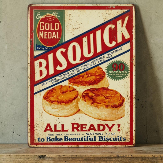 Retro Bisquick kitchen sign for country kitchen, diner, restaurant, or bakery decor.