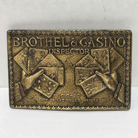 Vintage brass Brothel and Casino Inspector Las Vegas Nevada belt buckle.