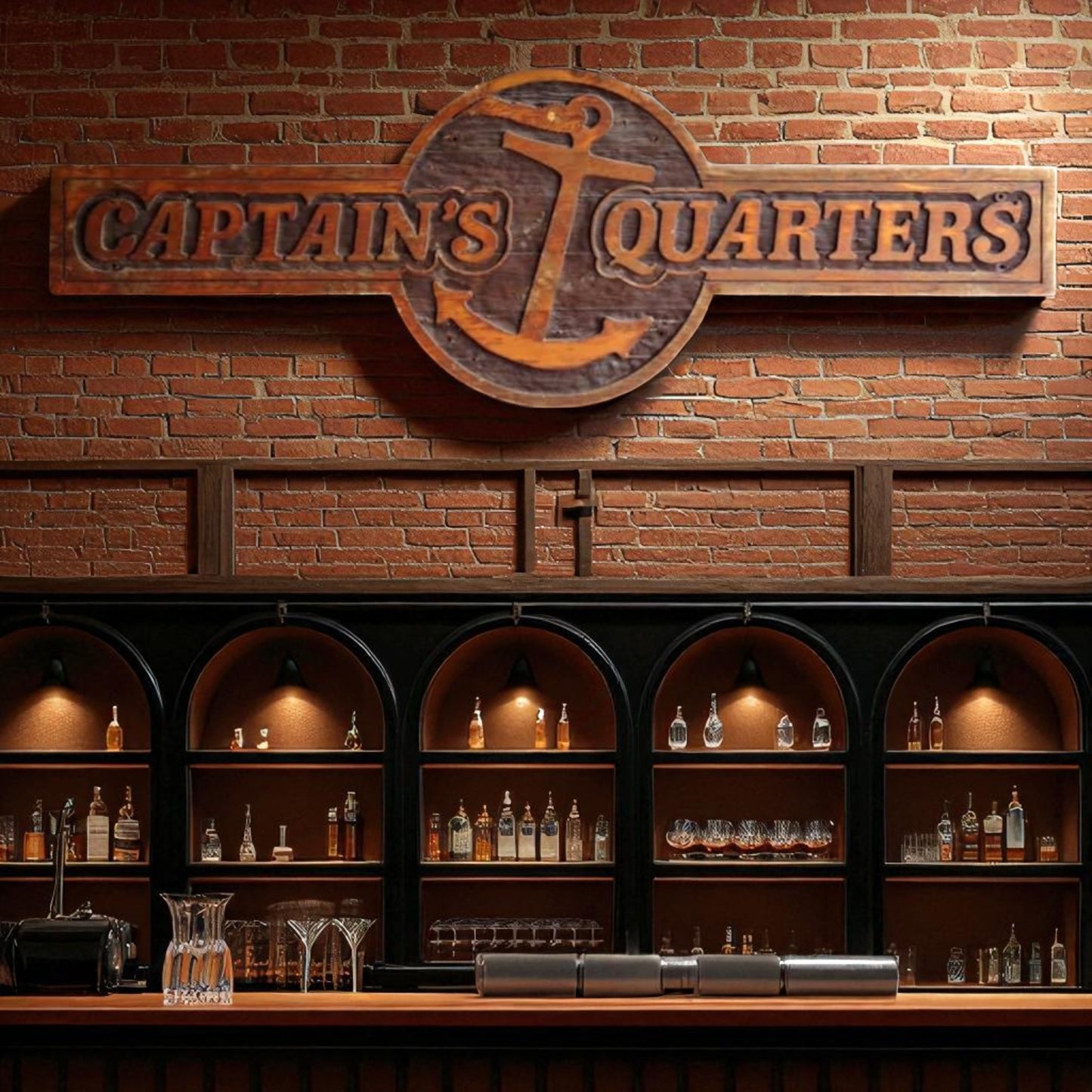 Massive Vintage Hand-Carved Captain’s Quarters Bar Sign