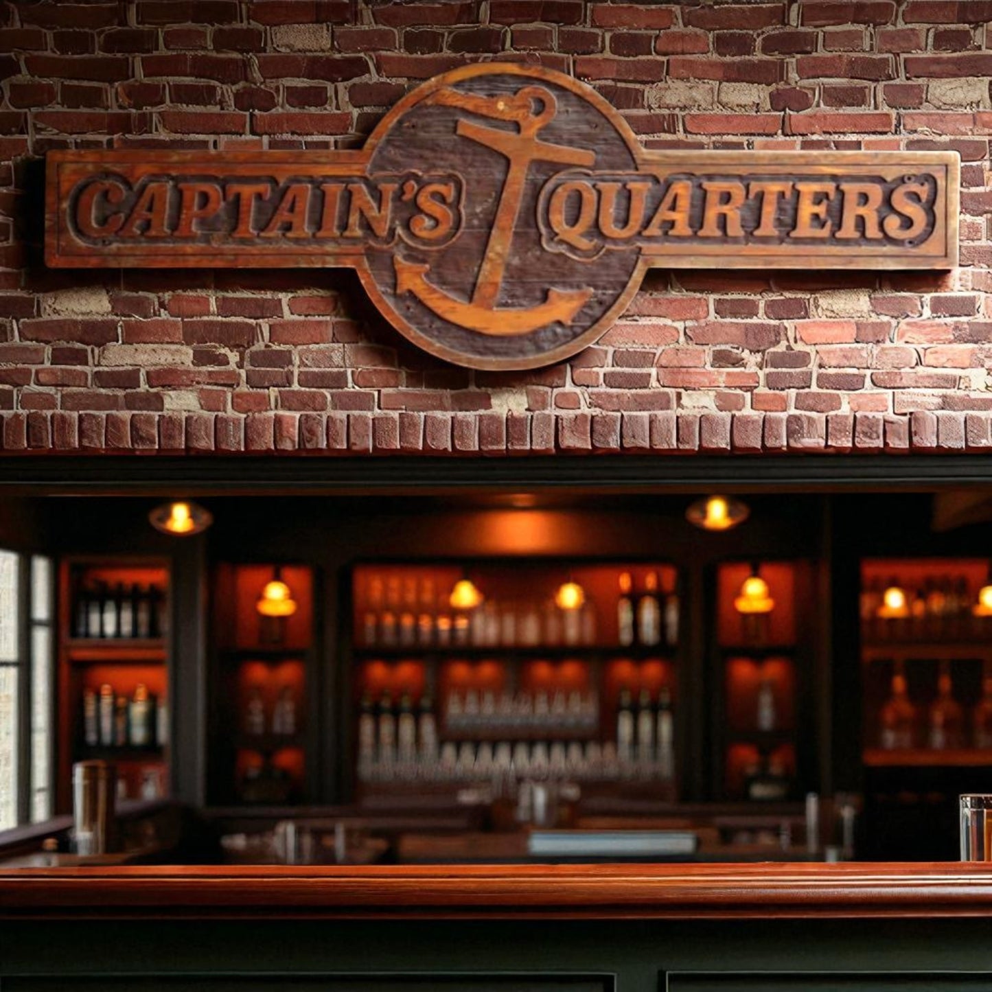Massive Vintage Hand-Carved Captain’s Quarters Bar Sign