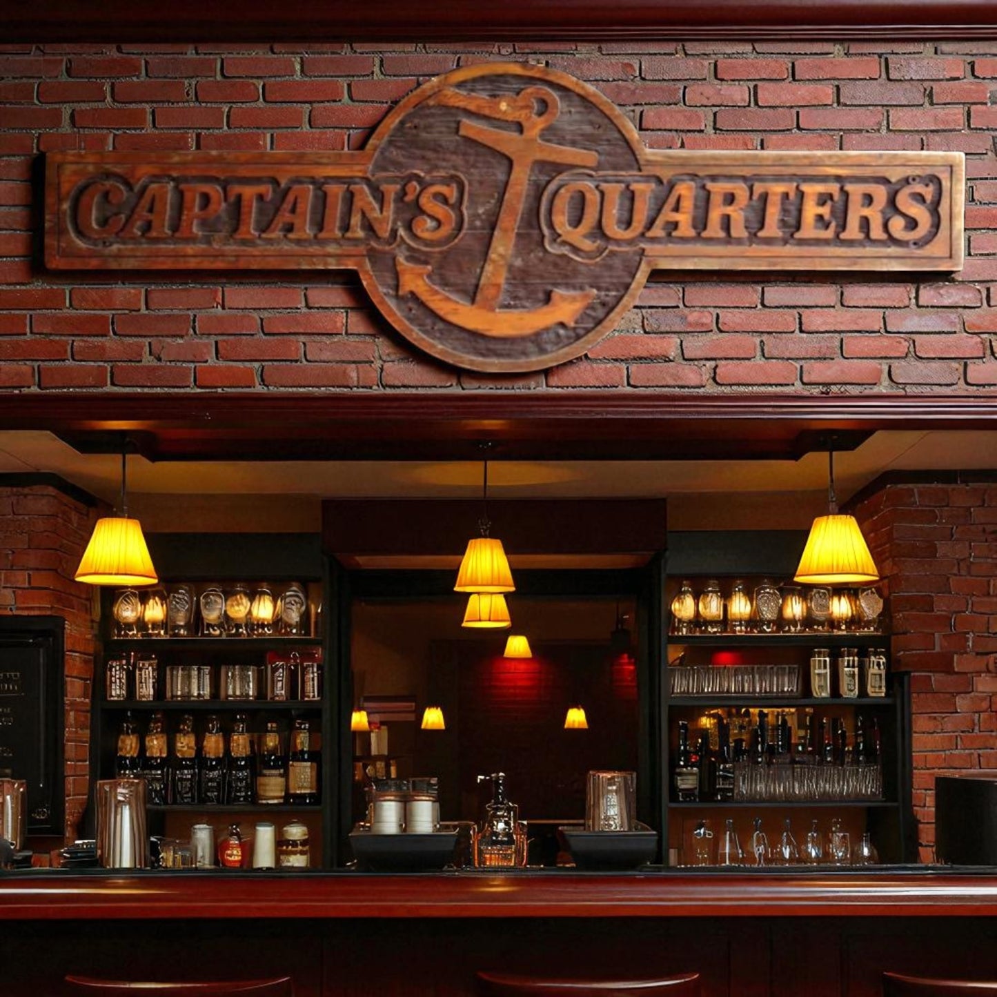 Massive Vintage Hand-Carved Captain’s Quarters Bar Sign