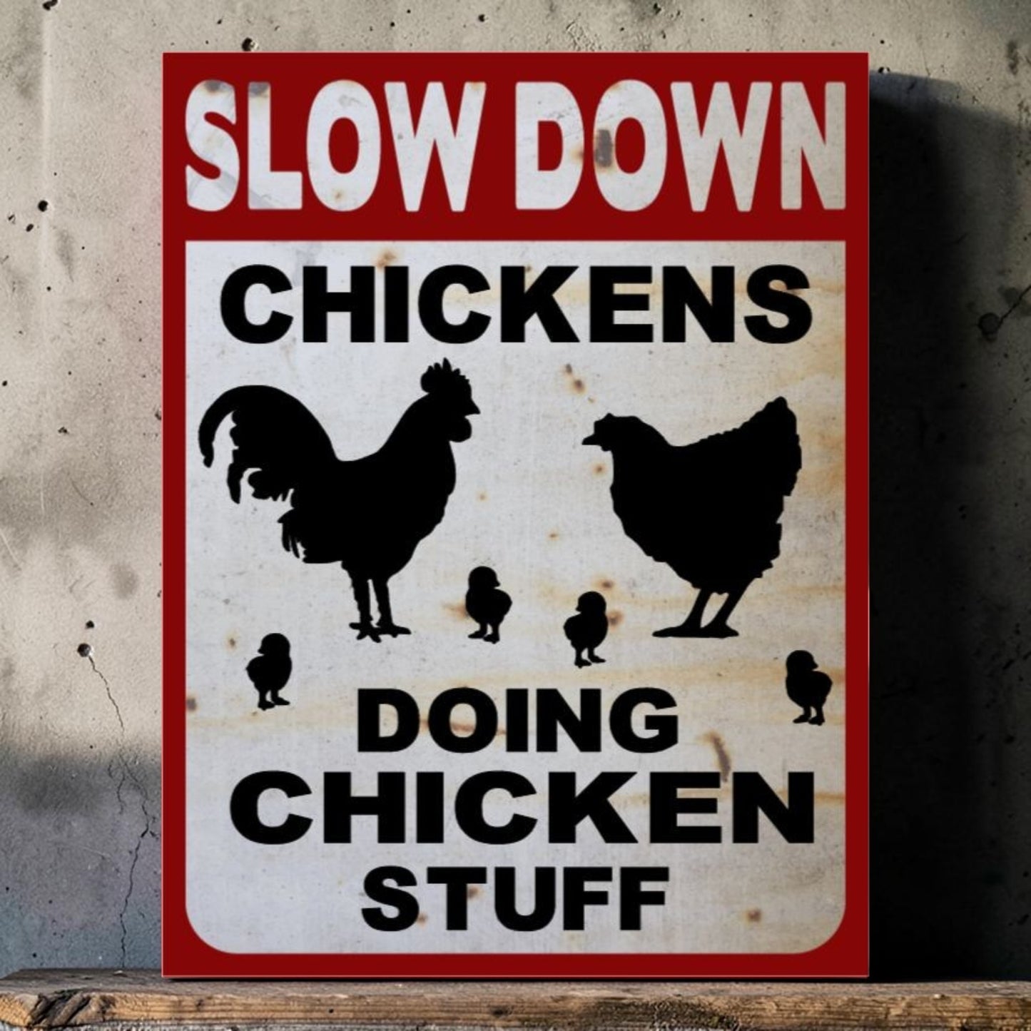 Chicken coop humor wall sign detail
Backyard flock funny farm decor sign