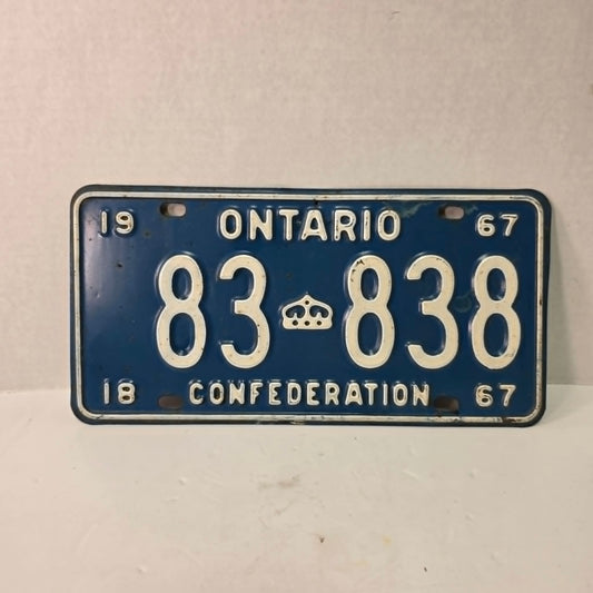 Vintage 1967 Ontario Confederation License Plates 83838 Palindrome Radar Number Set