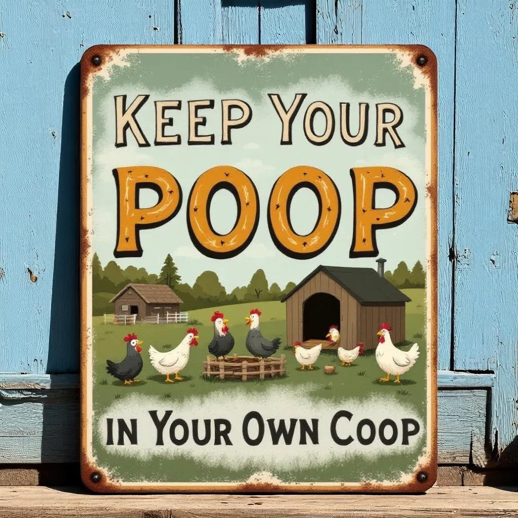 Keep Your Poop in Your Own Coop – Funny Aluminum Sign