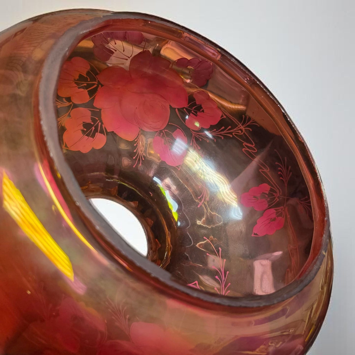 Large Cranberry Glass Banquet Hurricane Lamp