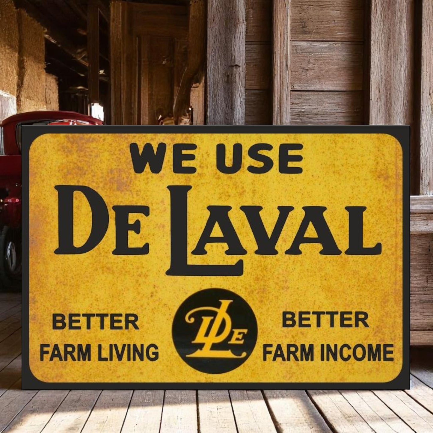 Rustic Metal Farm Sign – "We Use De Laval Better Farm Living, Better Farm Income"