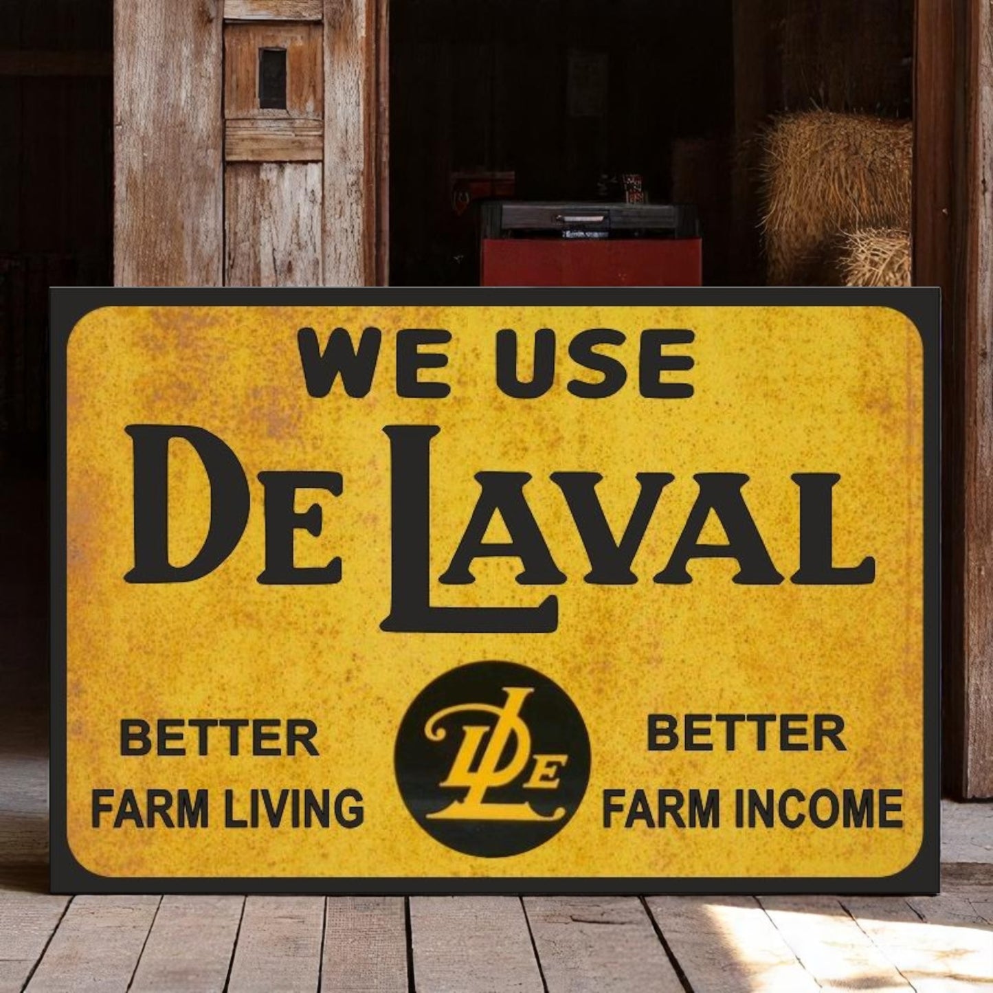 Rustic Metal Farm Sign – "We Use De Laval Better Farm Living, Better Farm Income"