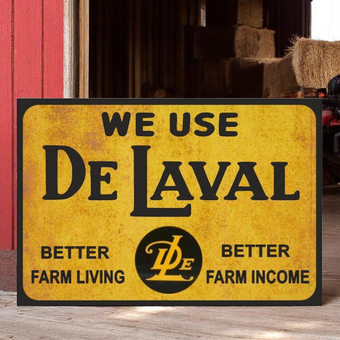 Rustic Metal Farm Sign – "We Use De Laval Better Farm Living, Better Farm Income"