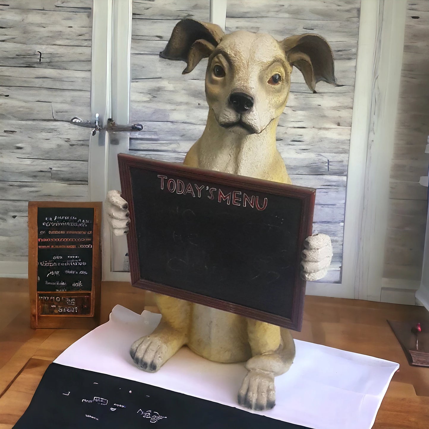 Novelty Dog Statue Holding Chalkboard Menu
