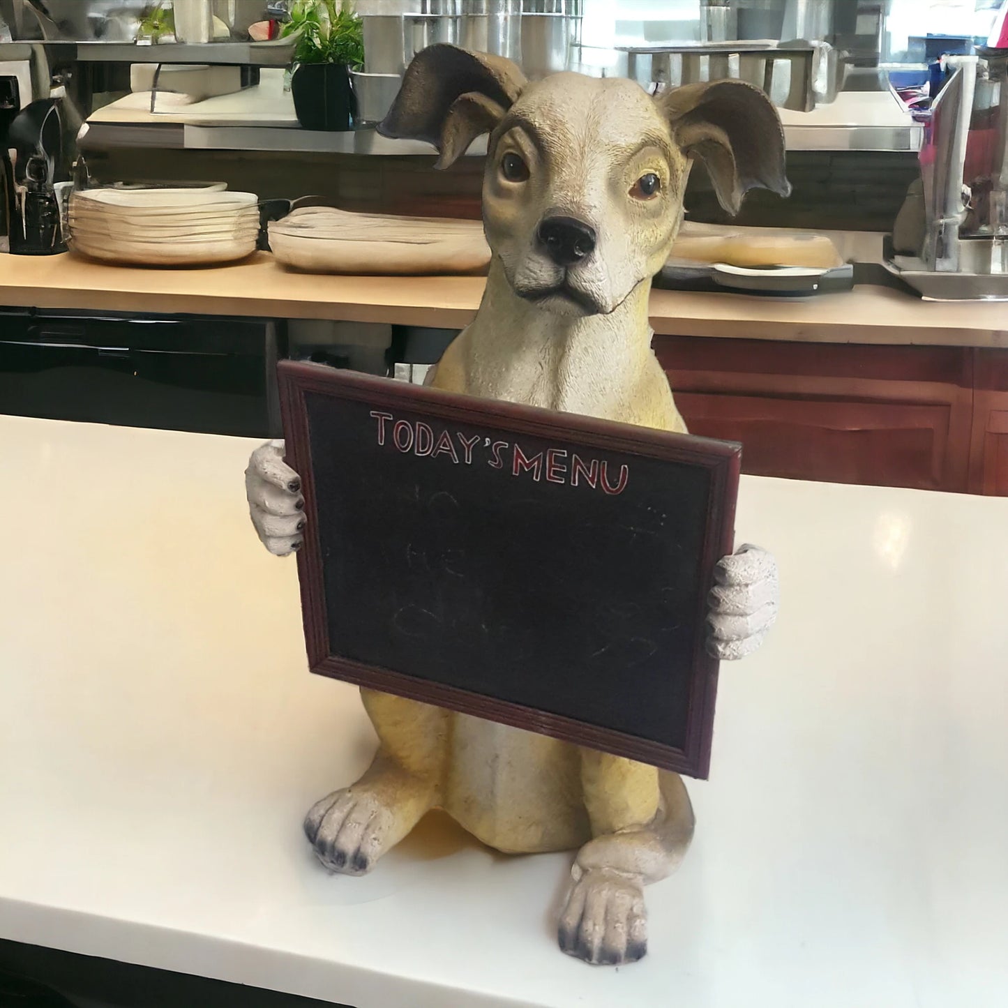 Novelty Dog Statue Holding Chalkboard Menu