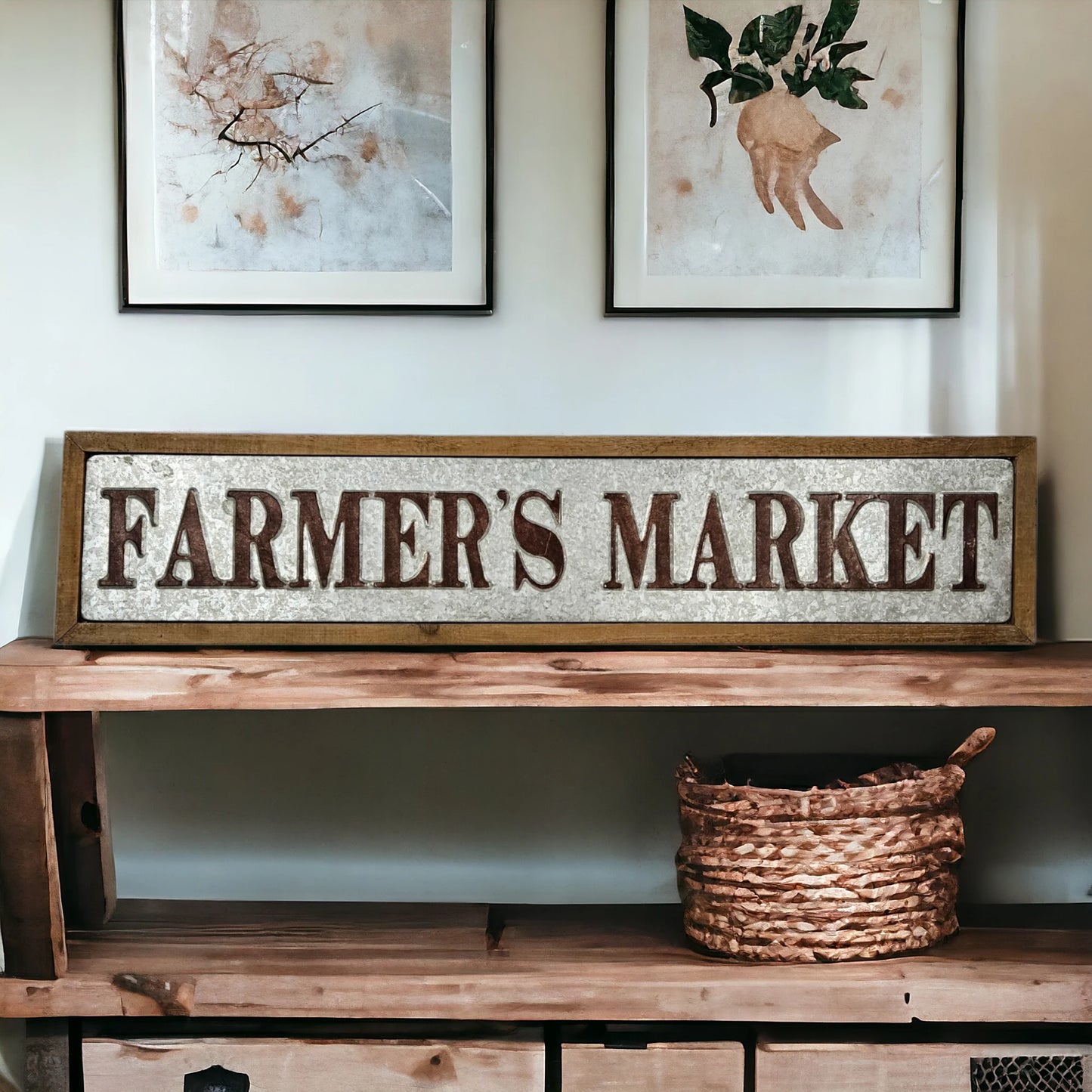 Metal Farmers Market Large Wood Frame Sign