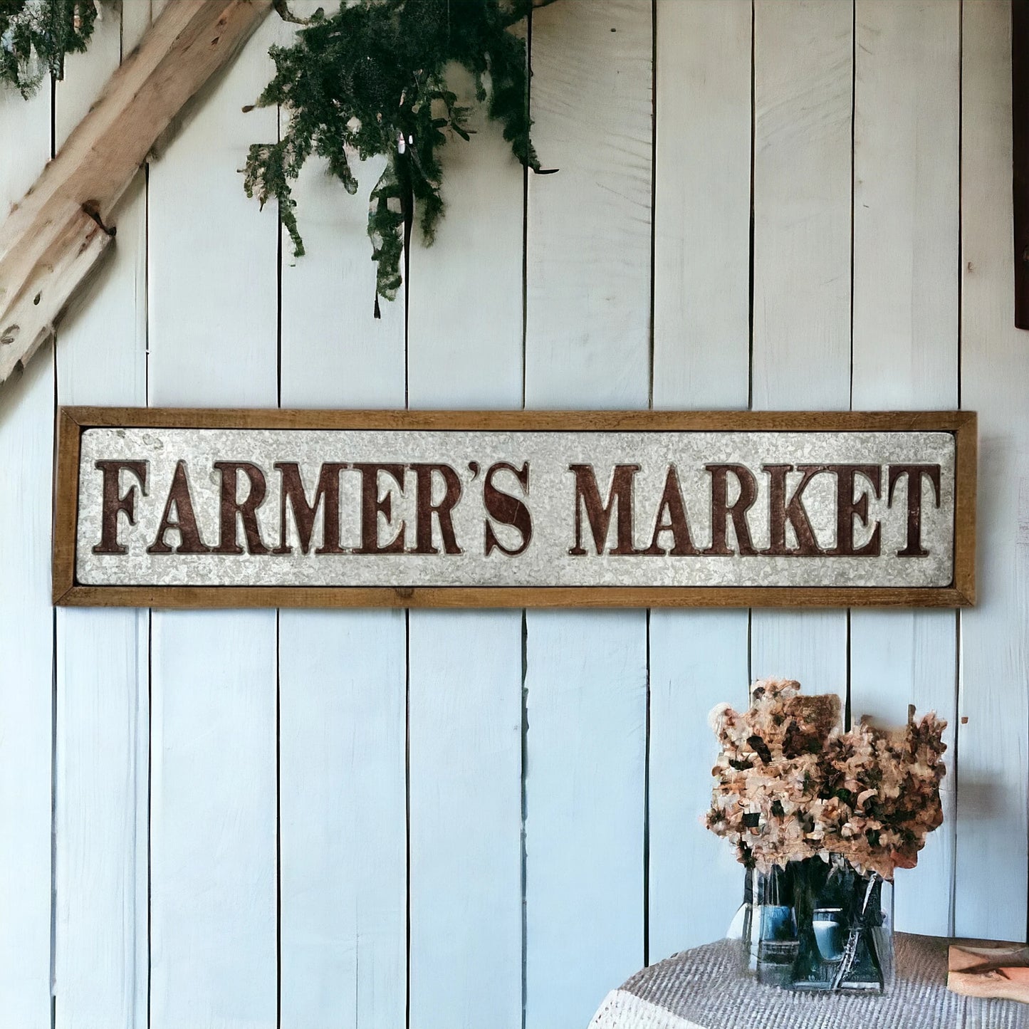 Metal Farmers Market Large Wood Frame Sign