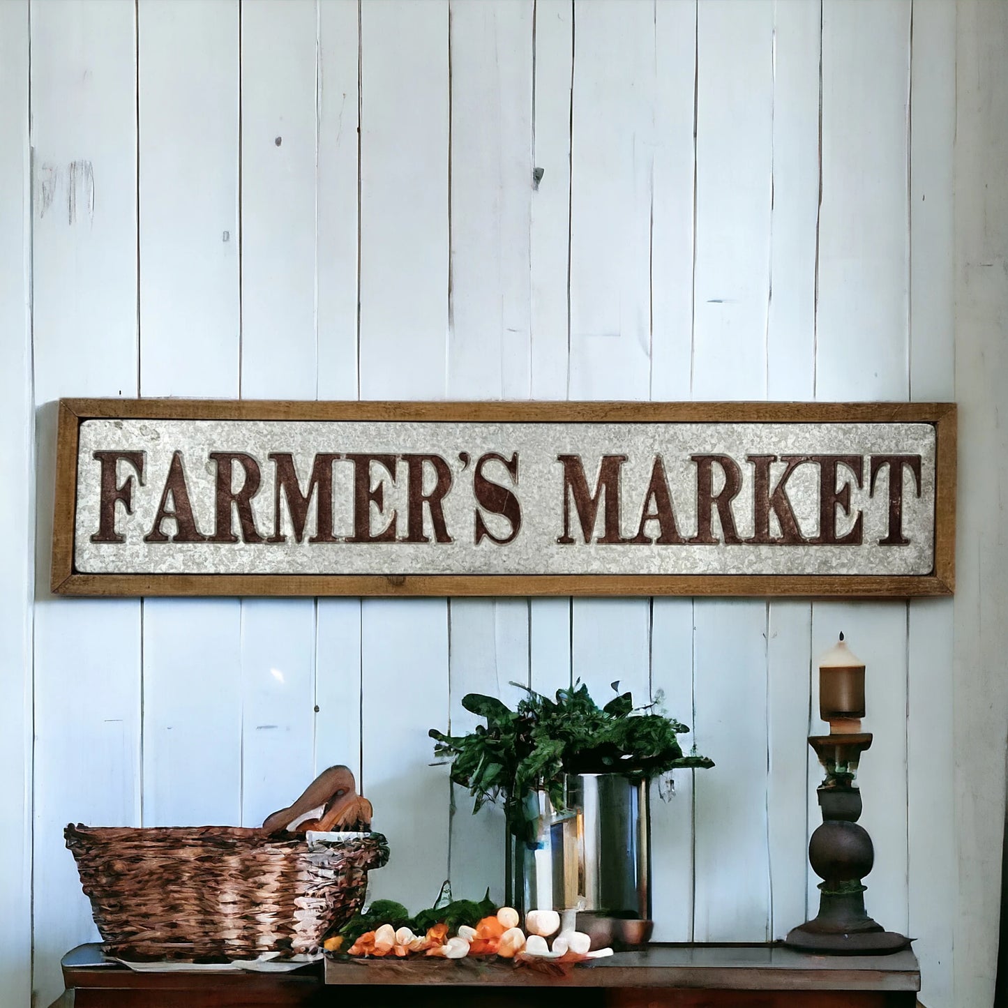 Metal Farmers Market Large Wood Frame Sign