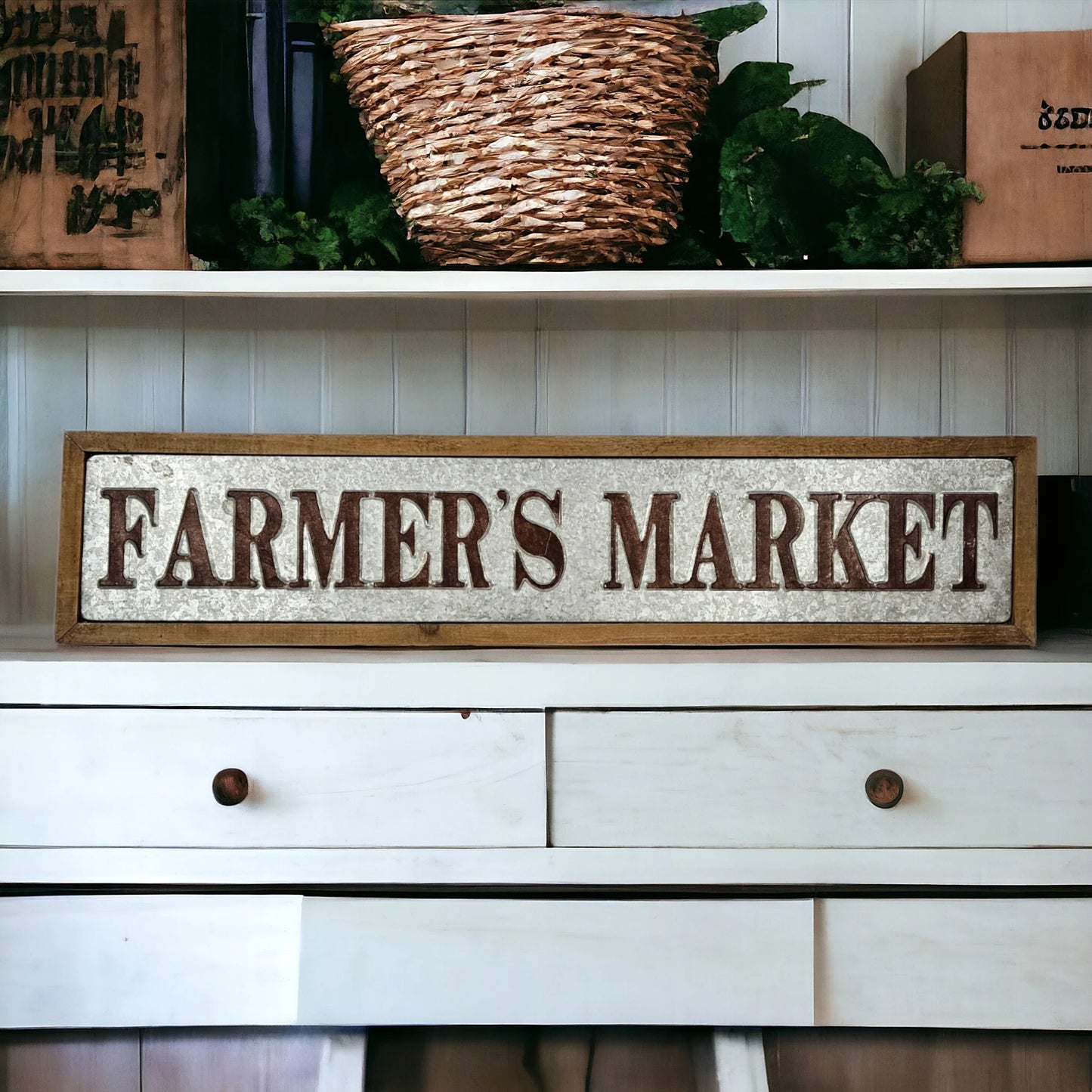 Metal Farmers Market Large Wood Frame Sign