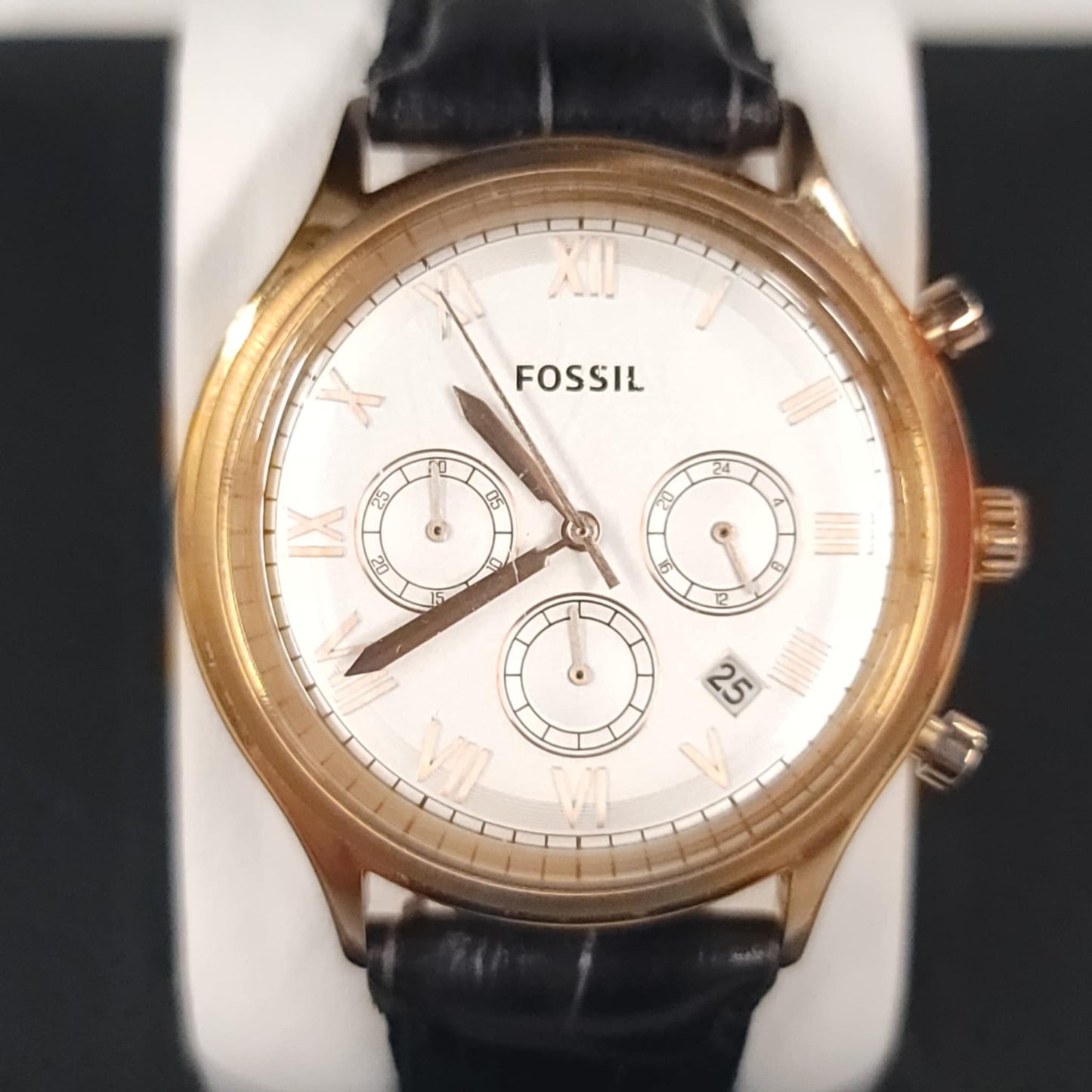 Fossil FS4744 Rose Gold Chronometer Watch - Men's Leather Band (Excellent Condition)