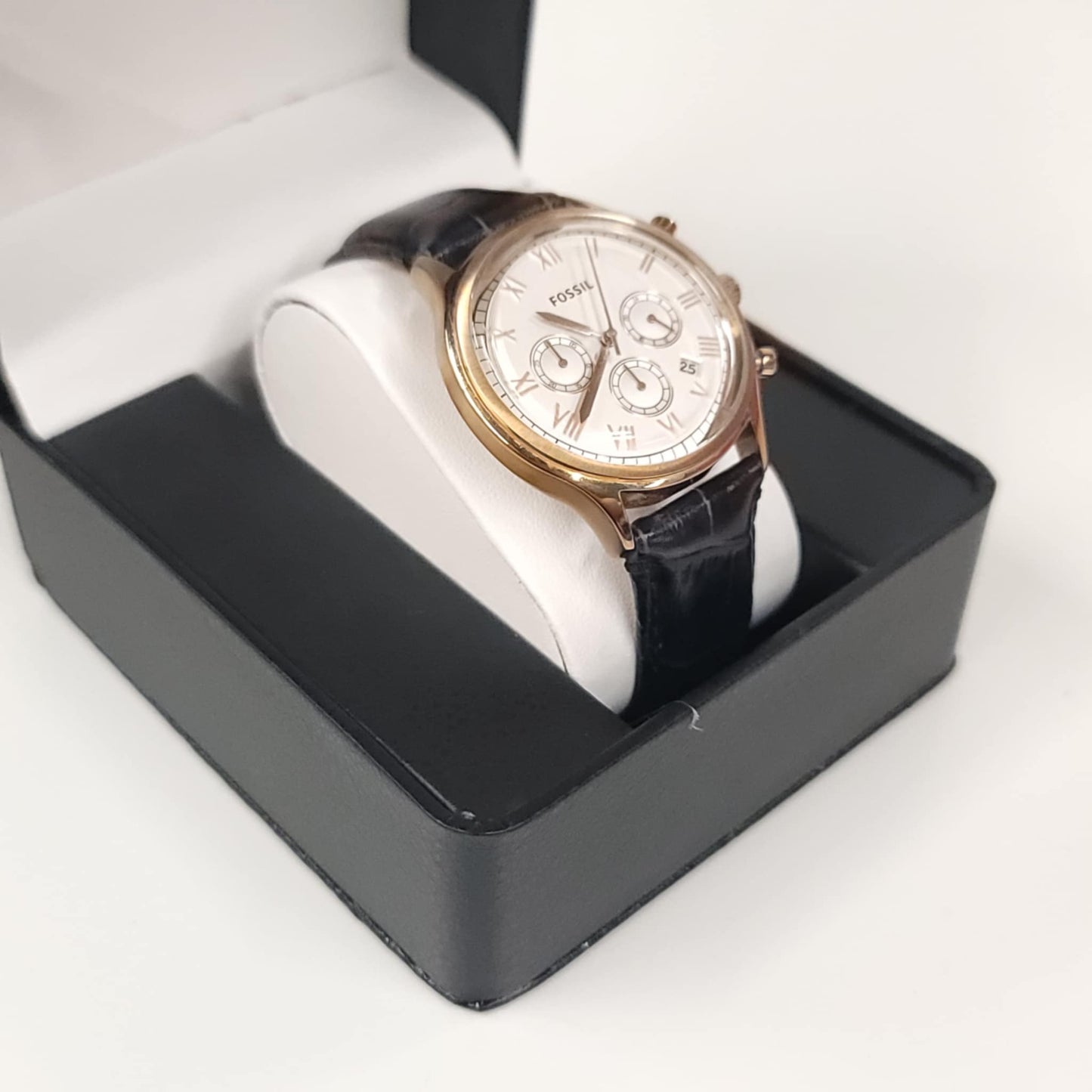Fossil FS4744 Rose Gold Chronometer Watch - Men's Leather Band (Excellent Condition)