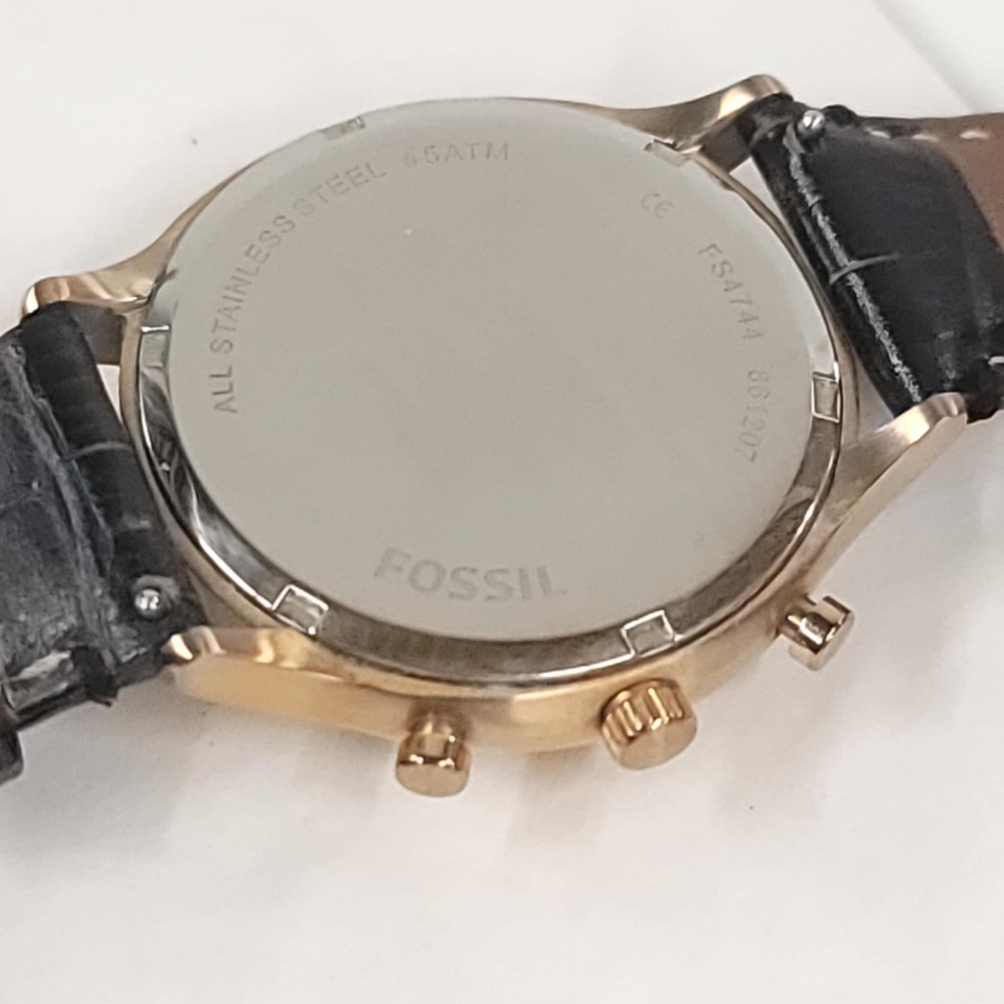 Fossil FS4744 Rose Gold Chronometer Watch - Men's Leather Band (Excellent Condition)