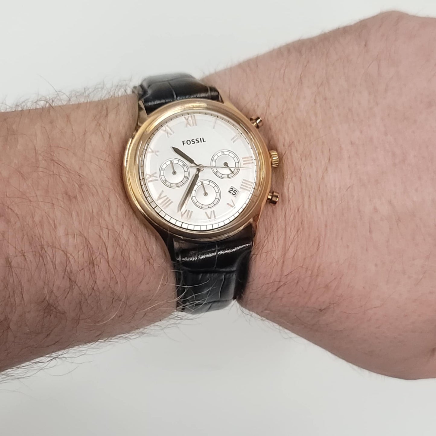 Fossil FS4744 Rose Gold Chronometer Watch - Men's Leather Band (Excellent Condition)
