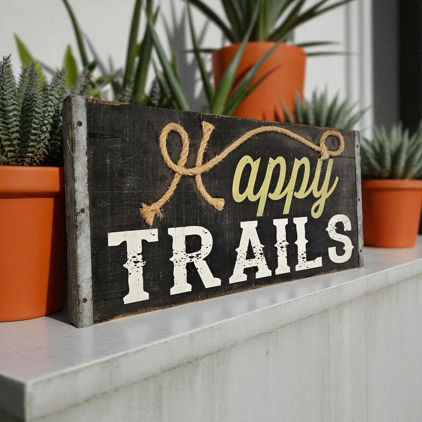 Happy Trails Rustic Western Saloon Sign