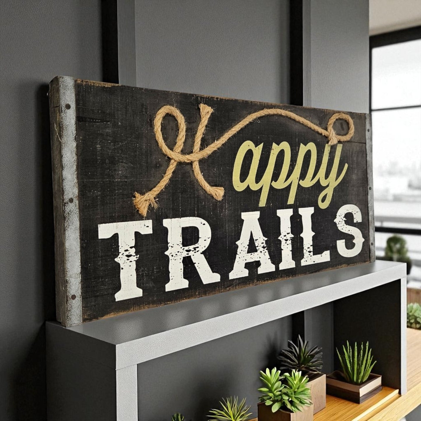 Happy Trails Rustic Western Saloon Sign
