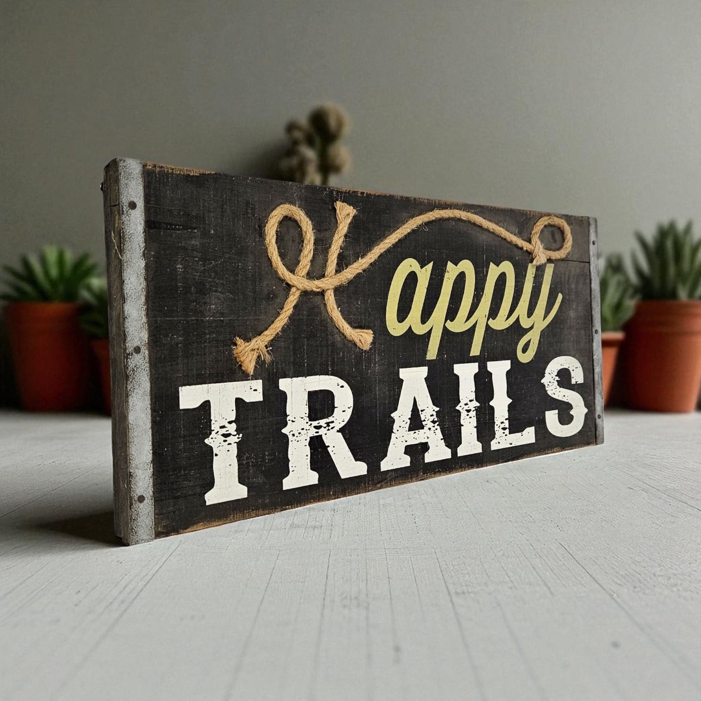 Happy Trails Rustic Western Saloon Sign