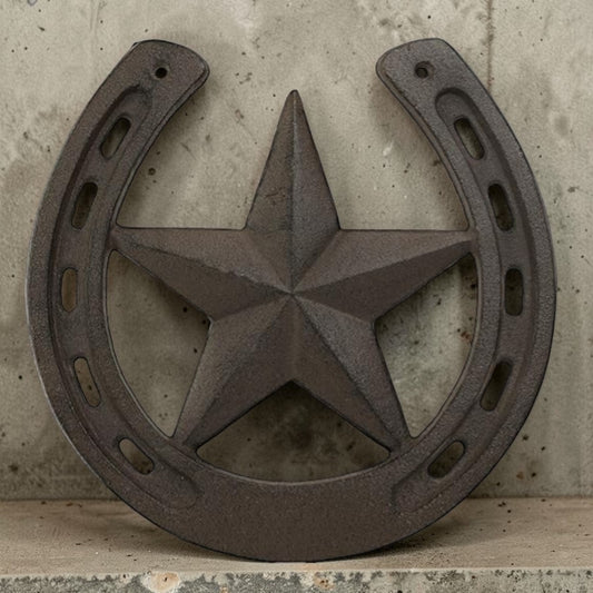 Rustic Cast Iron Texas Star Horseshoe Wall Plaque