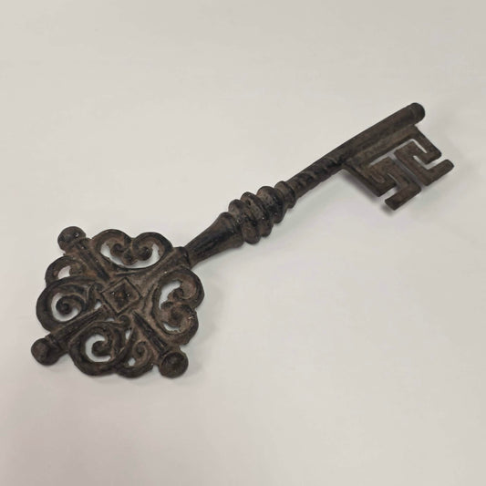Large 12-inch cast iron Gothic castle decorative key.