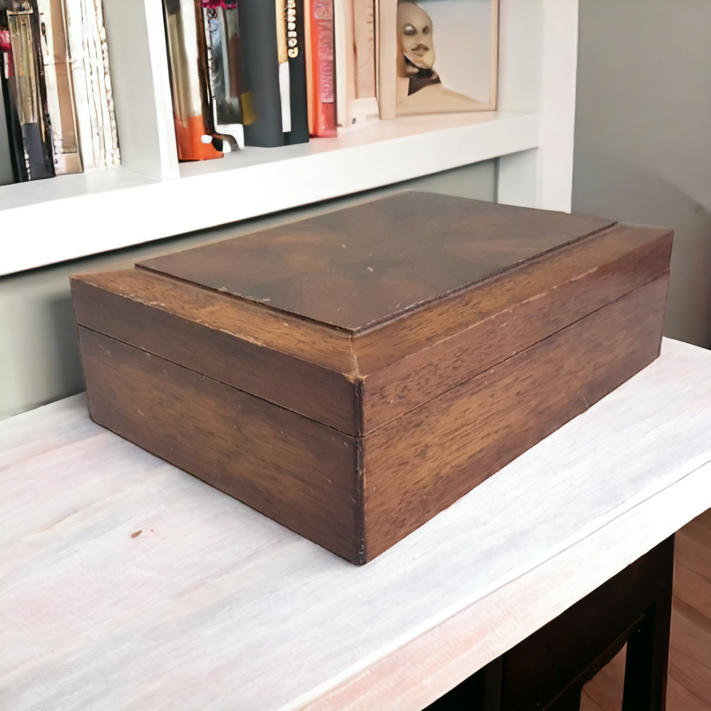 MCM Wooden Jewelry Box Marquetry Dresser Top Box