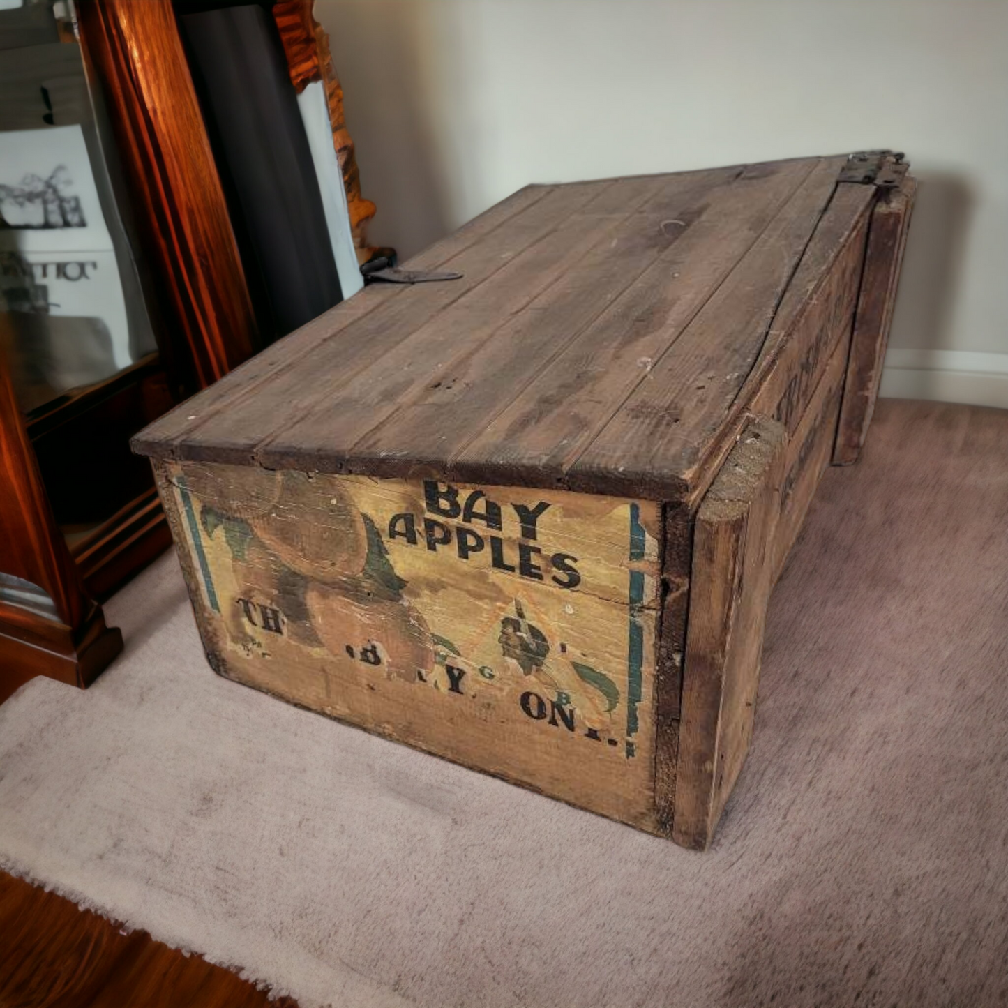 Antique Wooden Storage Box With Angled Lid Modified Fruit Crate