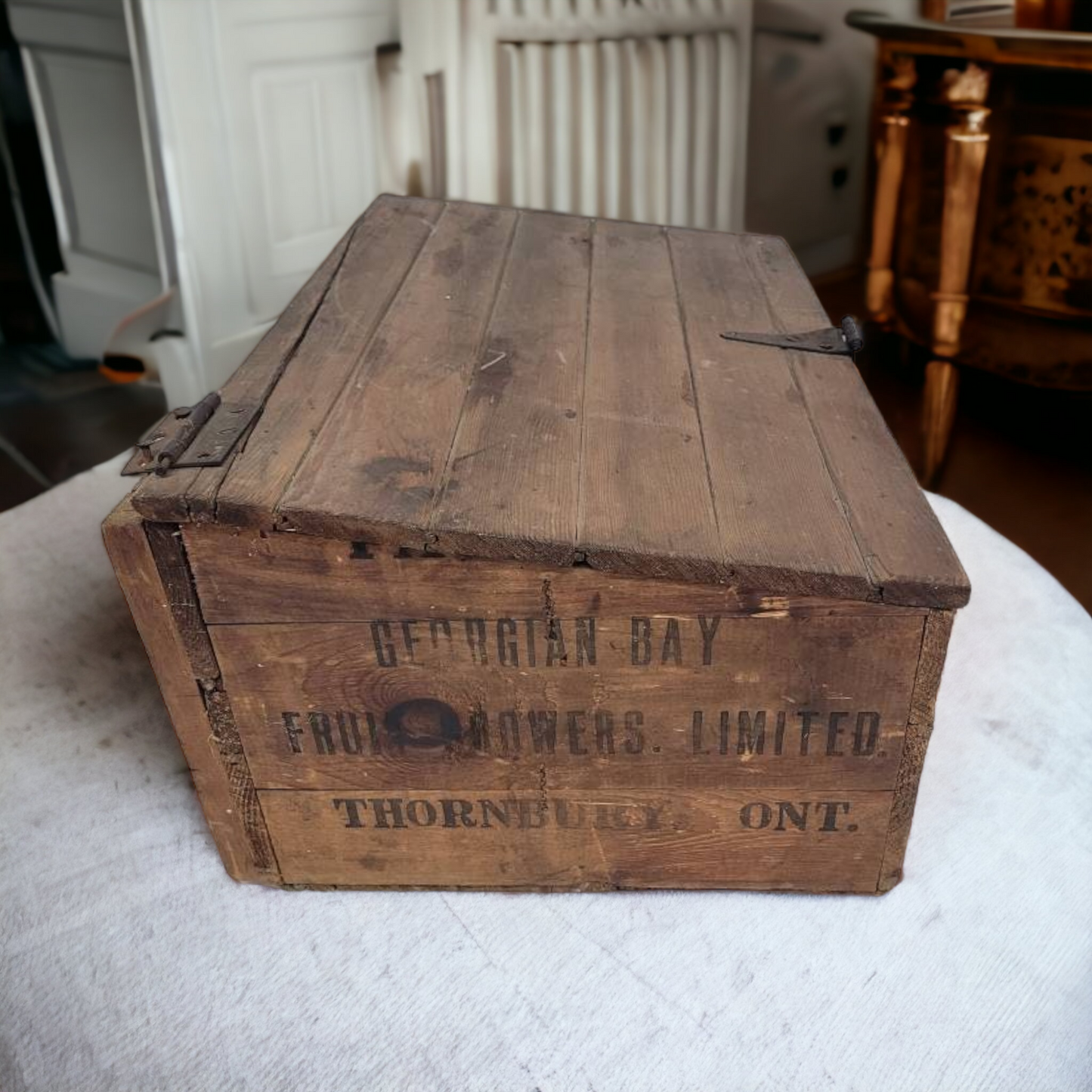 Antique Wooden Storage Box With Angled Lid Modified Fruit Crate