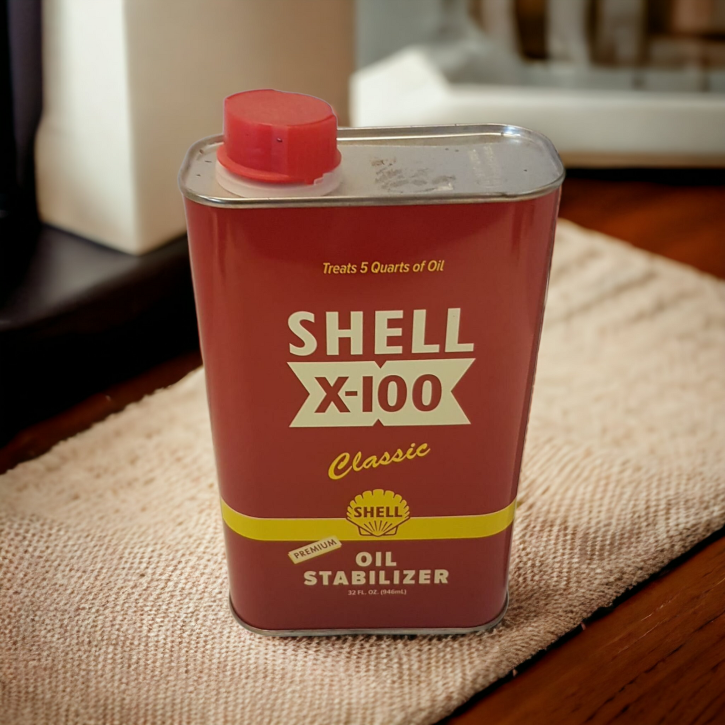 Shell X-100 Oil Stabilizer Advertising Tin Oil Can