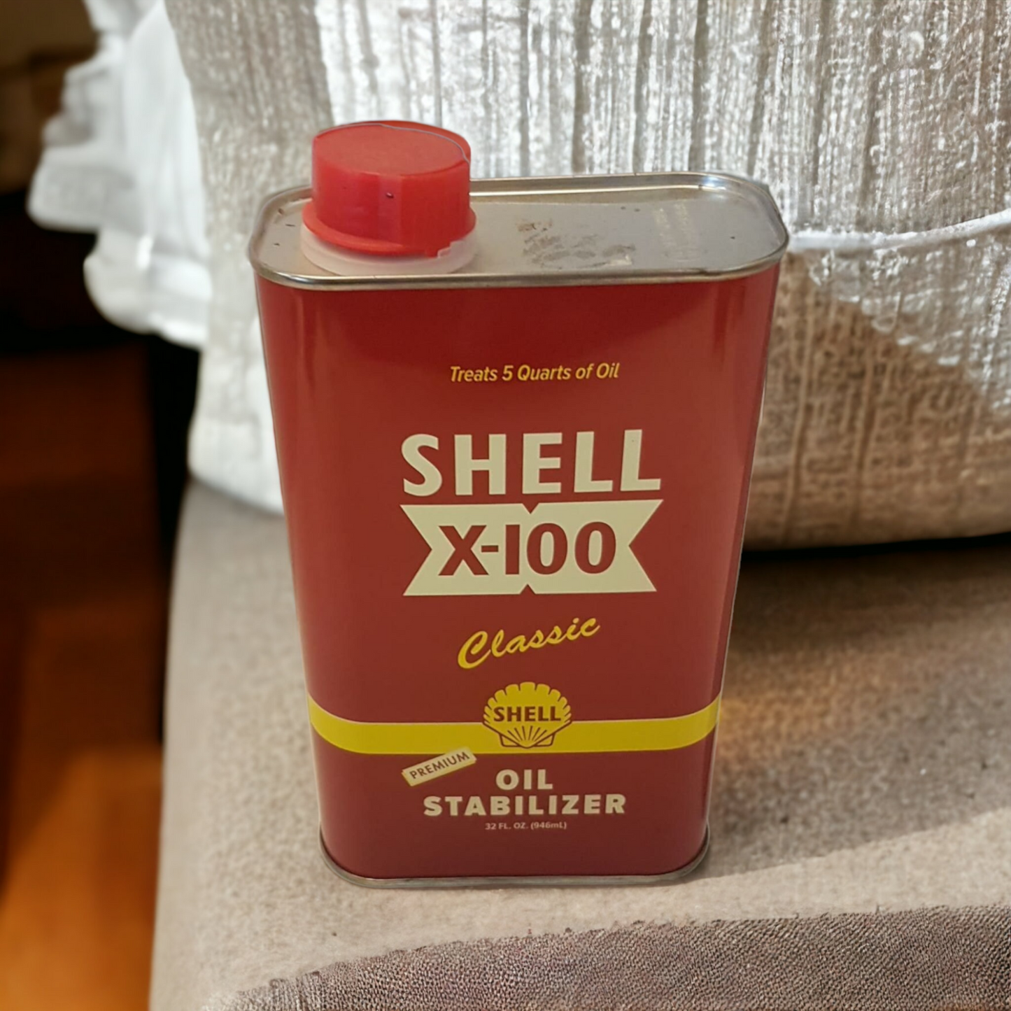 Shell X-100 Oil Stabilizer Advertising Tin Oil Can