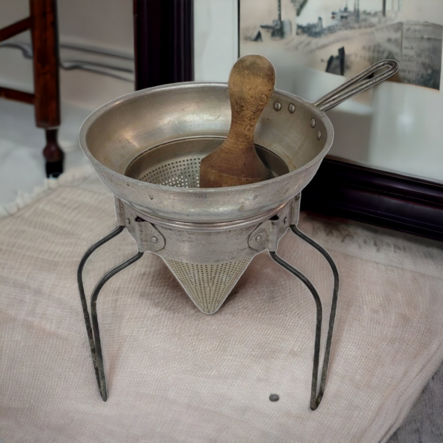 Metal Kitchen Strainer With Wooden Masher