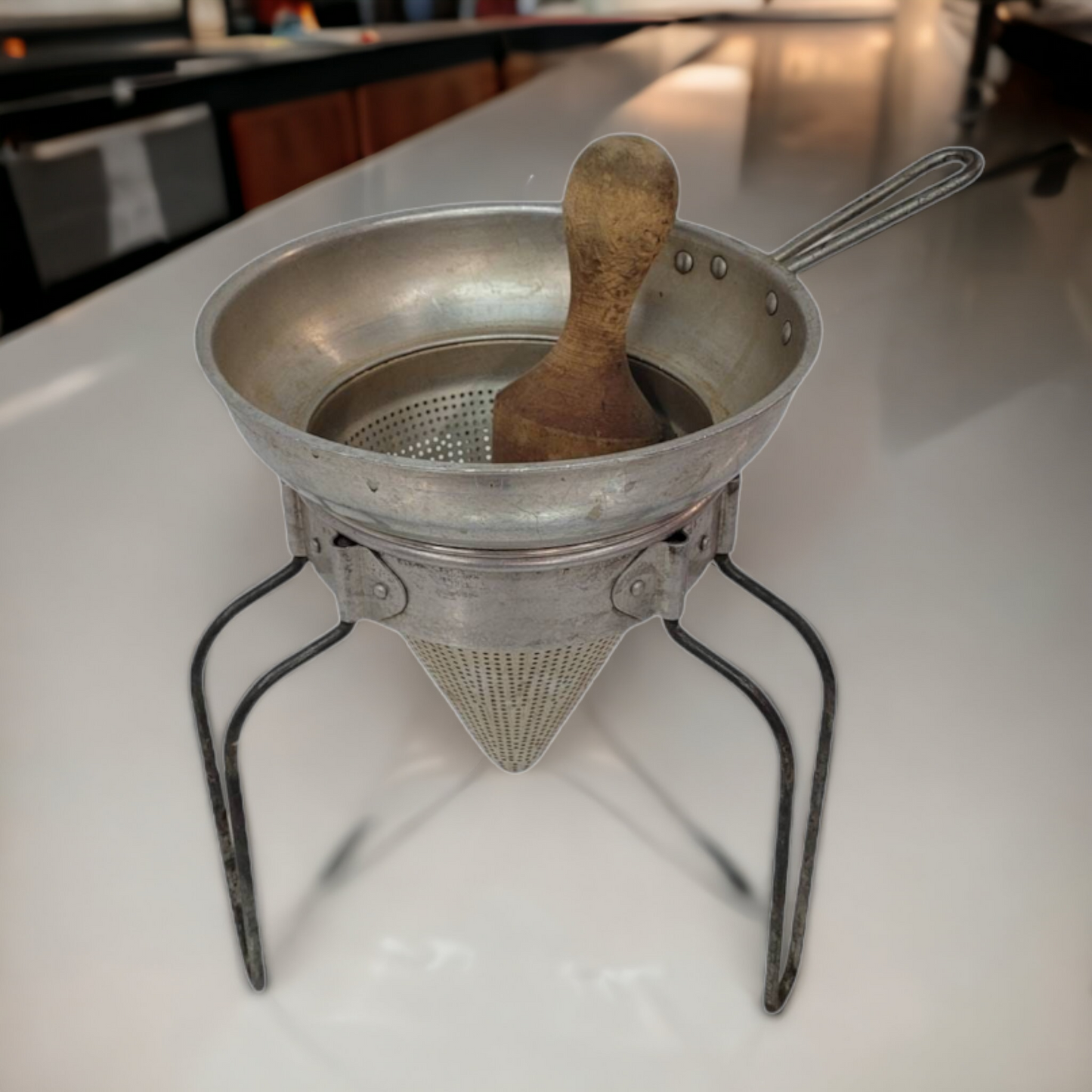 Metal Kitchen Strainer With Wooden Masher