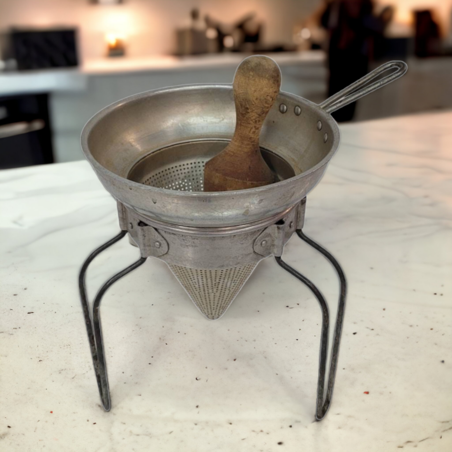 Metal Kitchen Strainer With Wooden Masher