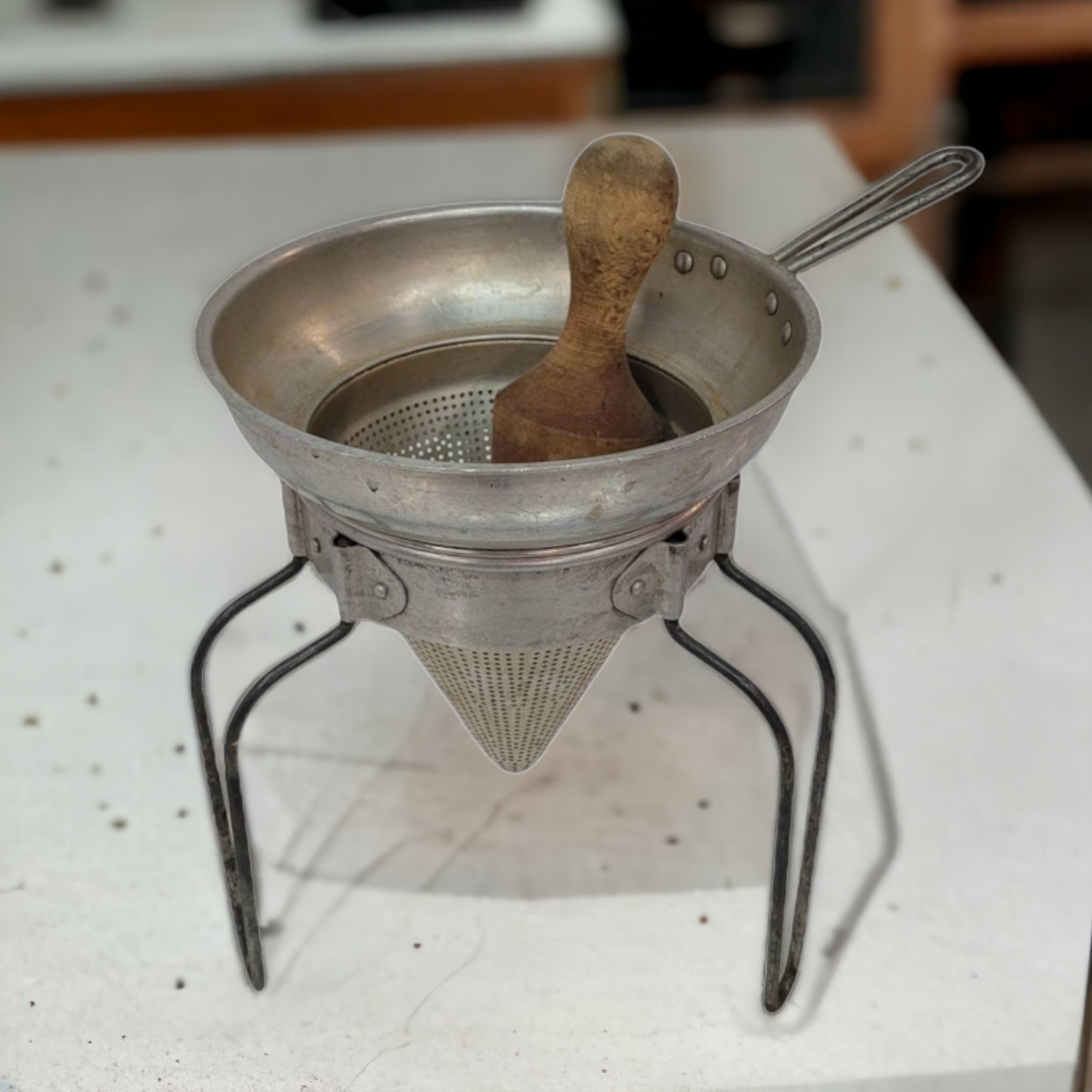 Metal Kitchen Strainer With Wooden Masher