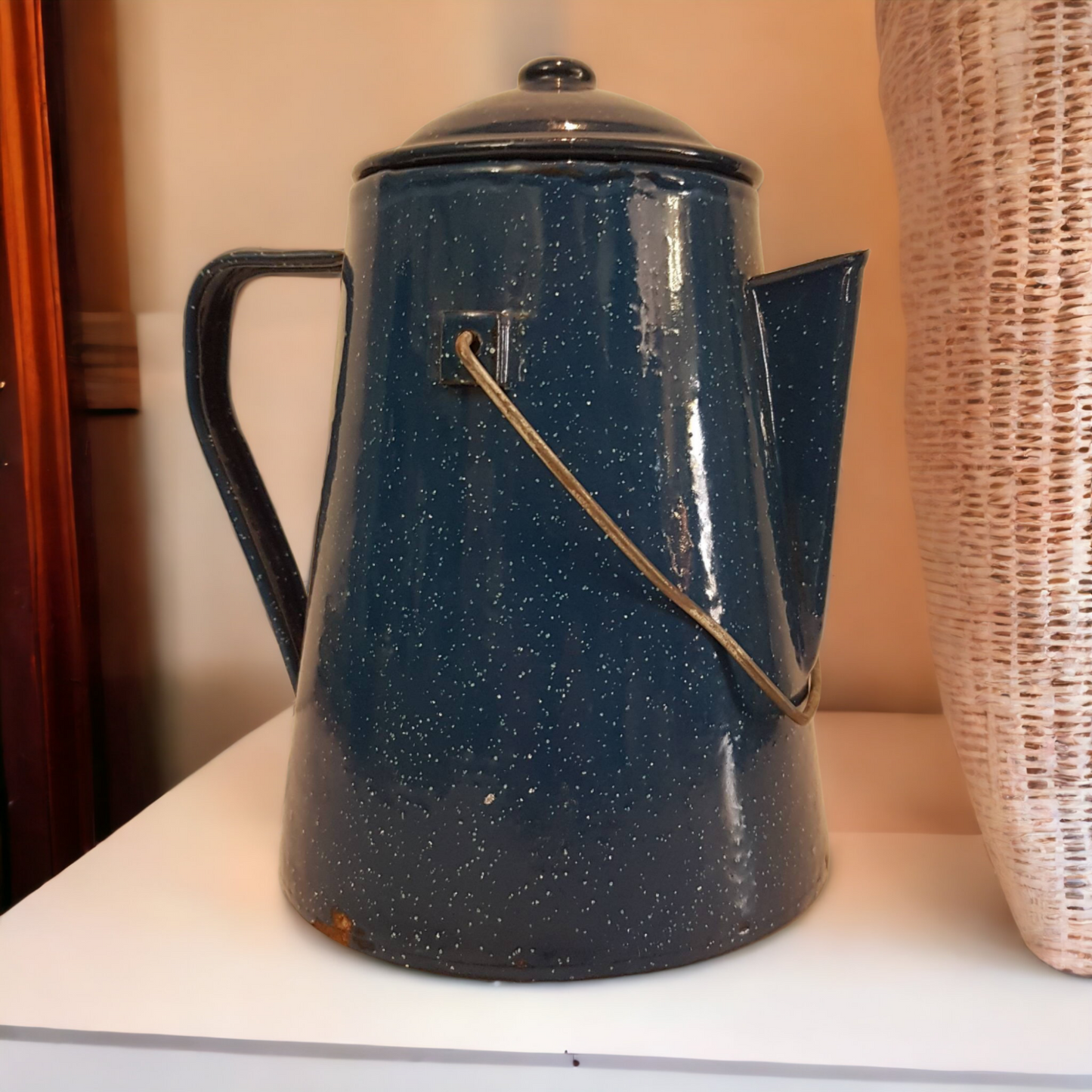 Blue Graniteware Enamelware Coffee Percolator Kettle