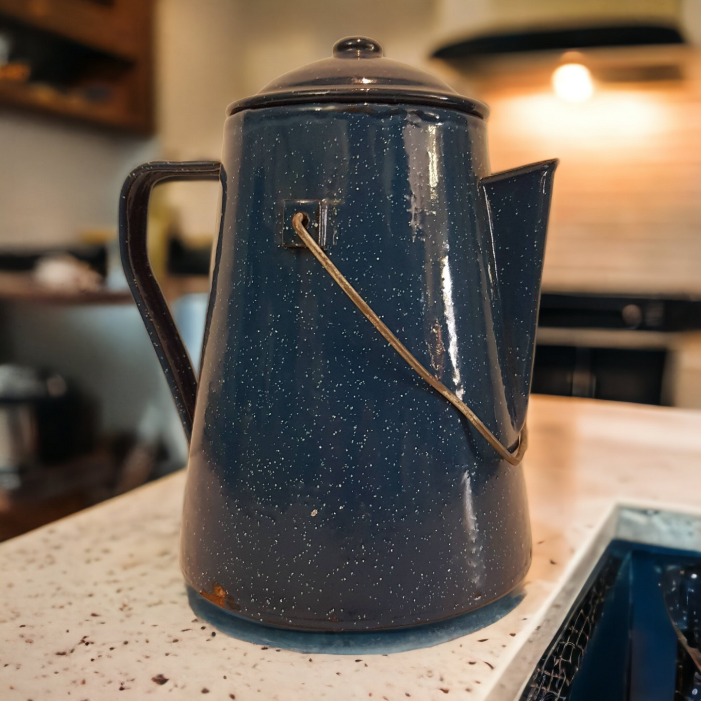Blue Graniteware Enamelware Coffee Percolator Kettle