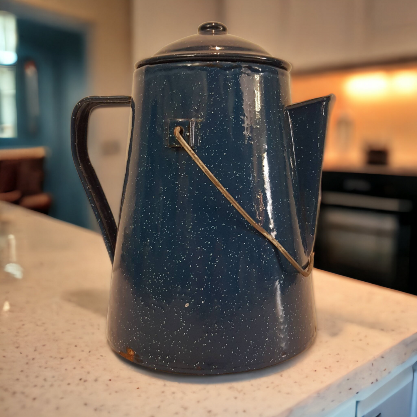 Blue Graniteware Enamelware Coffee Percolator Kettle