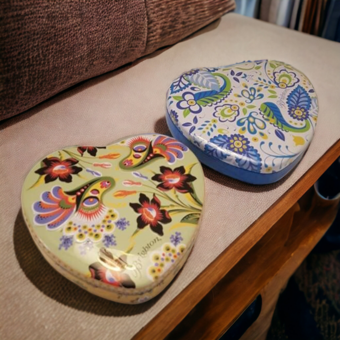 Brighton Tin Floral Design Heart Shaped Trinket Jewelry Gift Boxes
