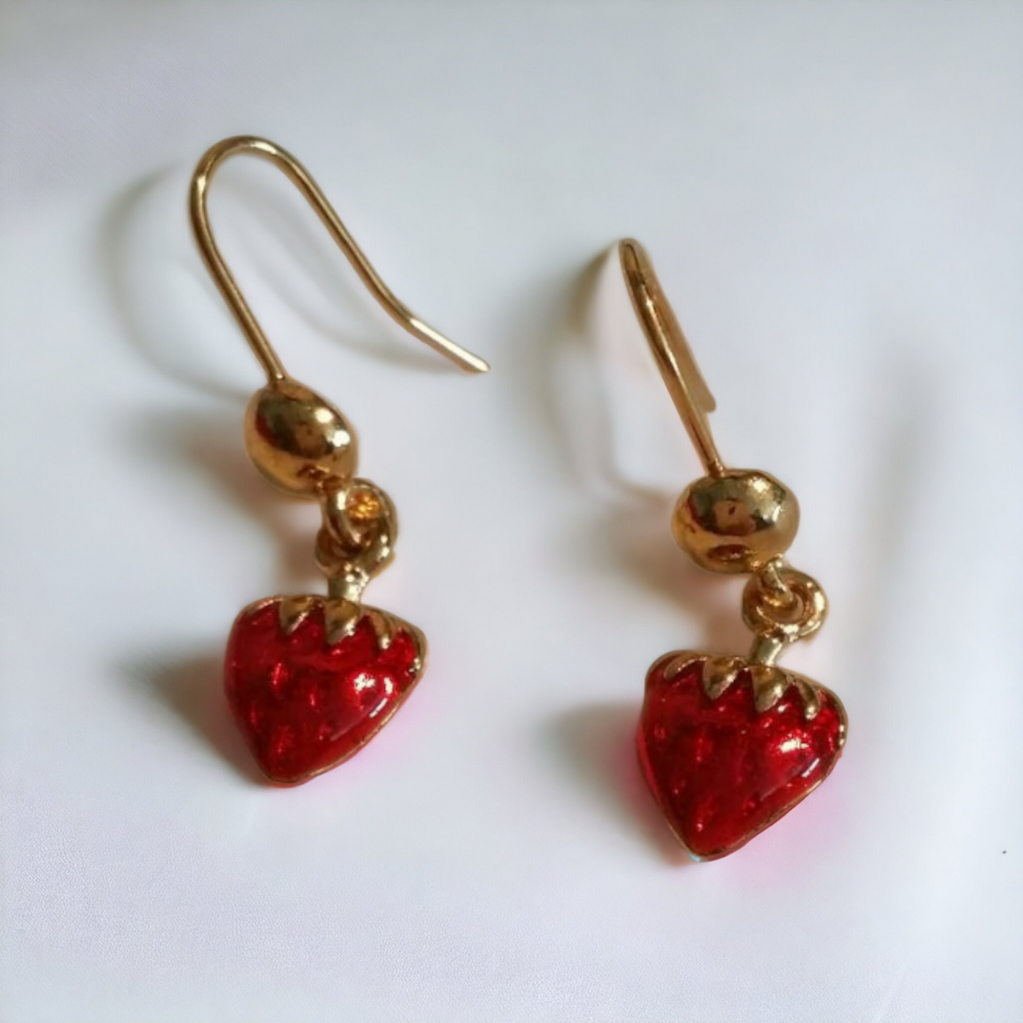 Coro Strawberry Non-allergenic Earrings Red & Gold Summer Attire