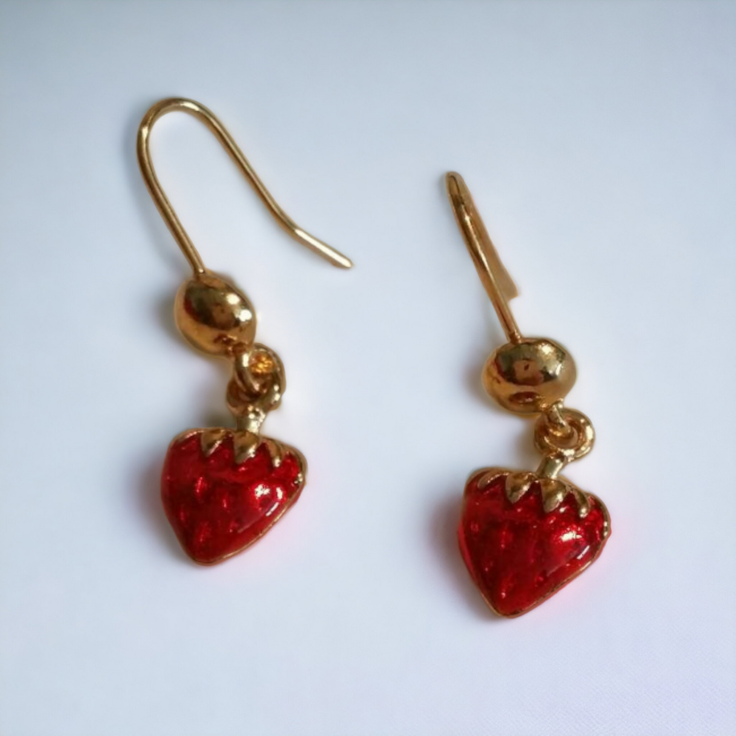 Coro Strawberry Non-allergenic Earrings Red & Gold Summer Attire