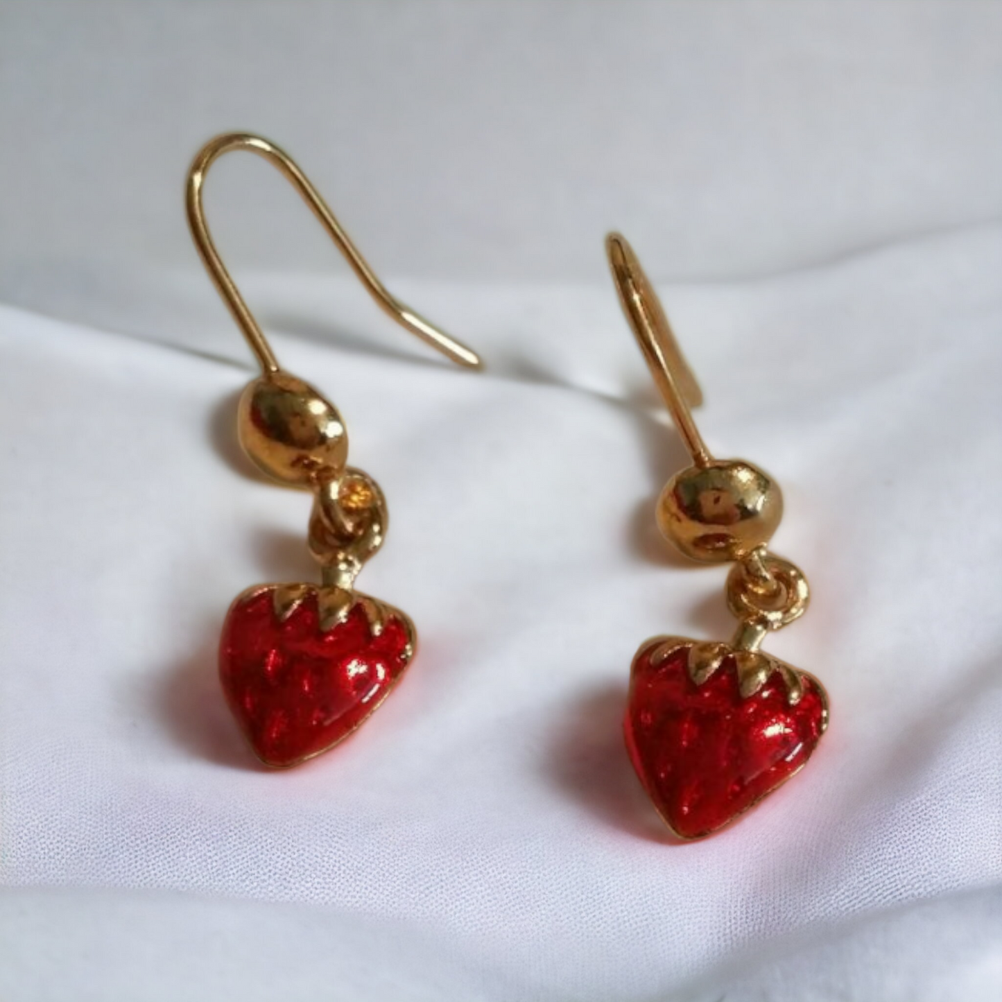 Coro Strawberry Non-allergenic Earrings Red & Gold Summer Attire
