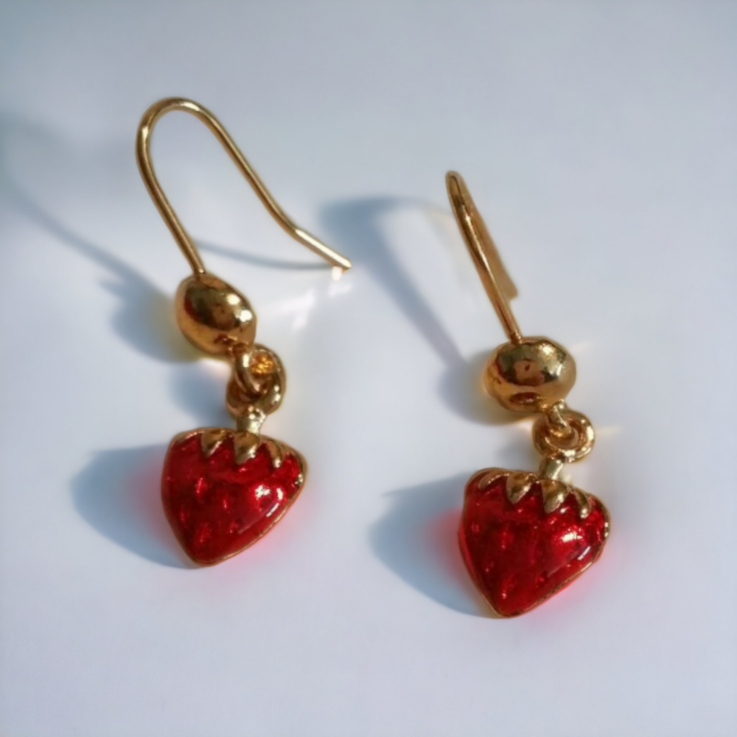 Coro Strawberry Non-allergenic Earrings Red & Gold Summer Attire