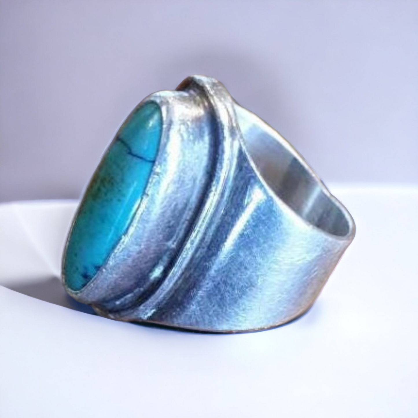 Antique Sterling Silver & Turquoise Gem Ring