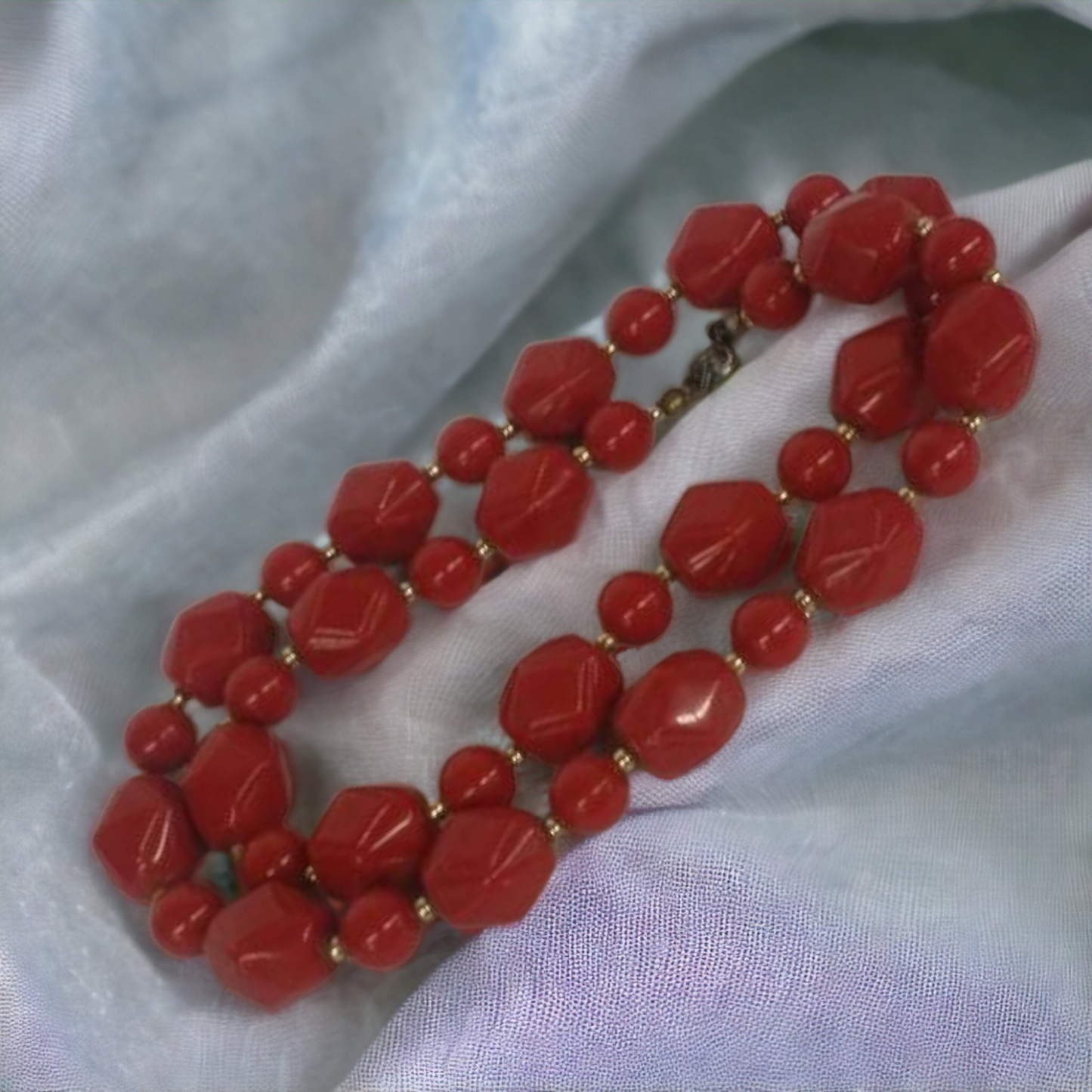Red Beaded Necklace Vintage Costume jewelry