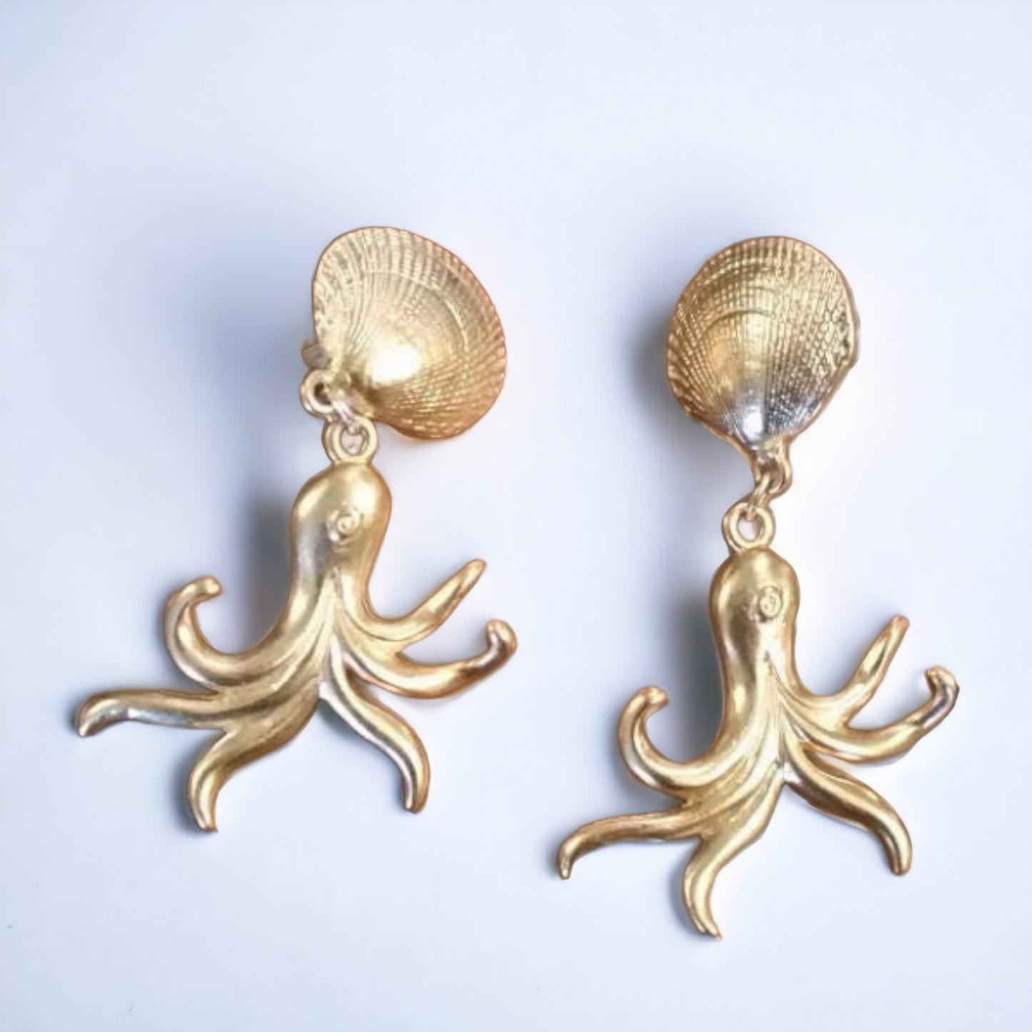Vintage Octopus & Shell Earrings Clip-On