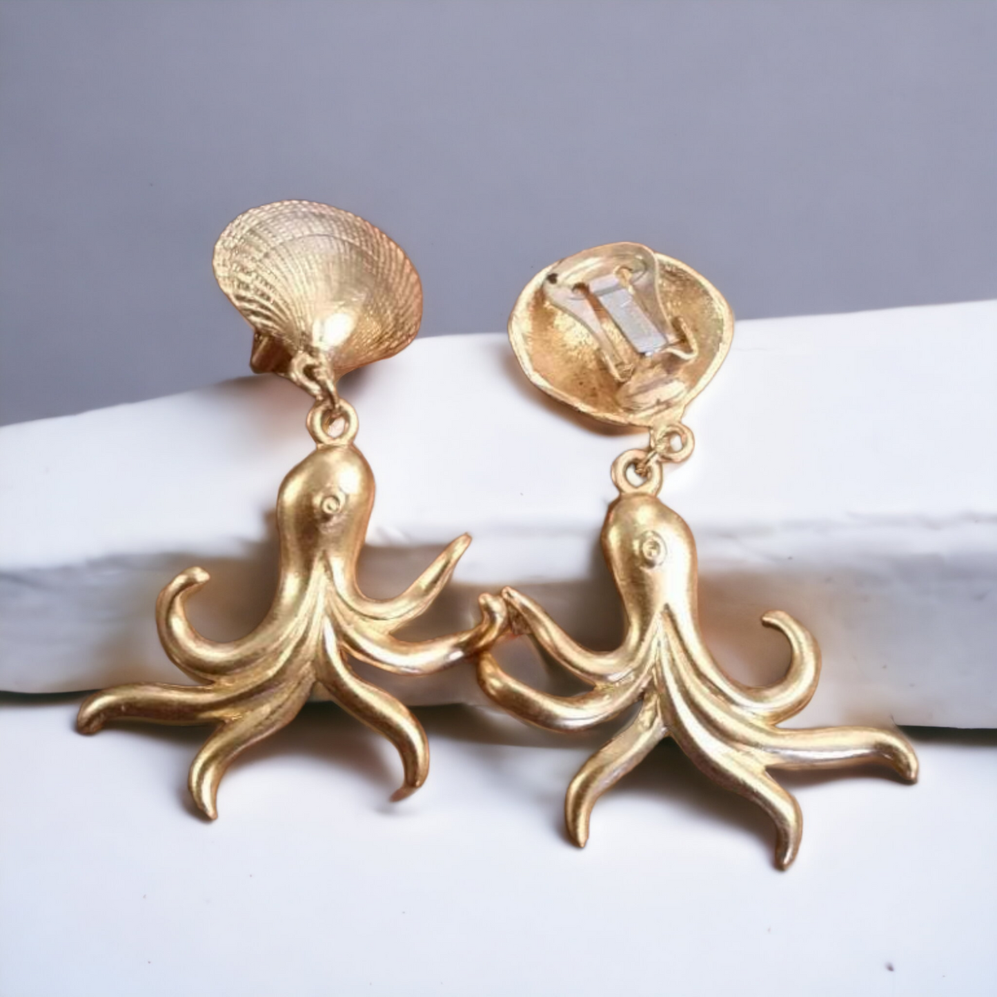 Vintage Octopus & Shell Earrings Clip-On