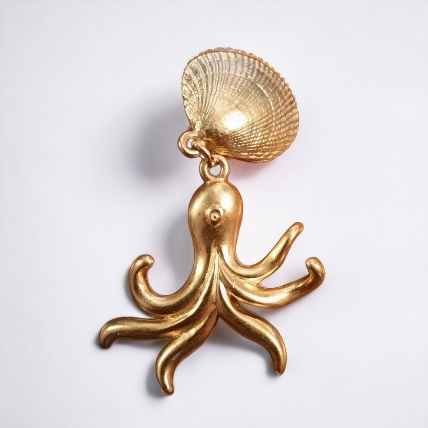 Vintage Octopus & Shell Earrings Clip-On