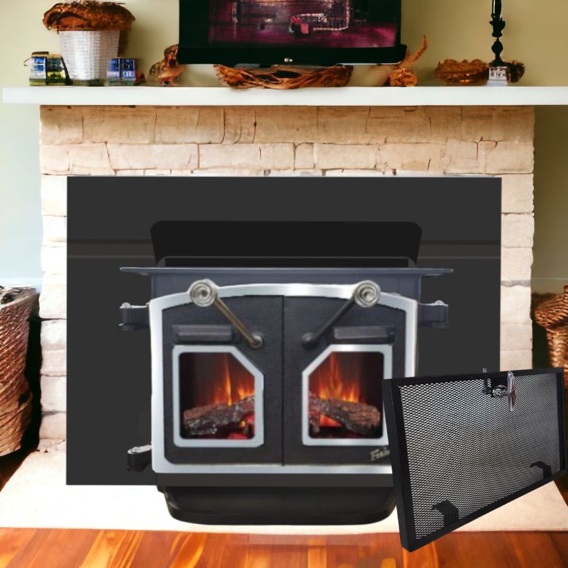 Grandma Bear Fisher Wood Stove Insert Nickel & Glass Doors